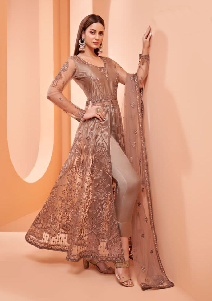 Designer Party wear Light Brown Anarkali Suit Sulbha Fashions Designer Party wear Light Brown Anarkali Suit Sulbha Fashions