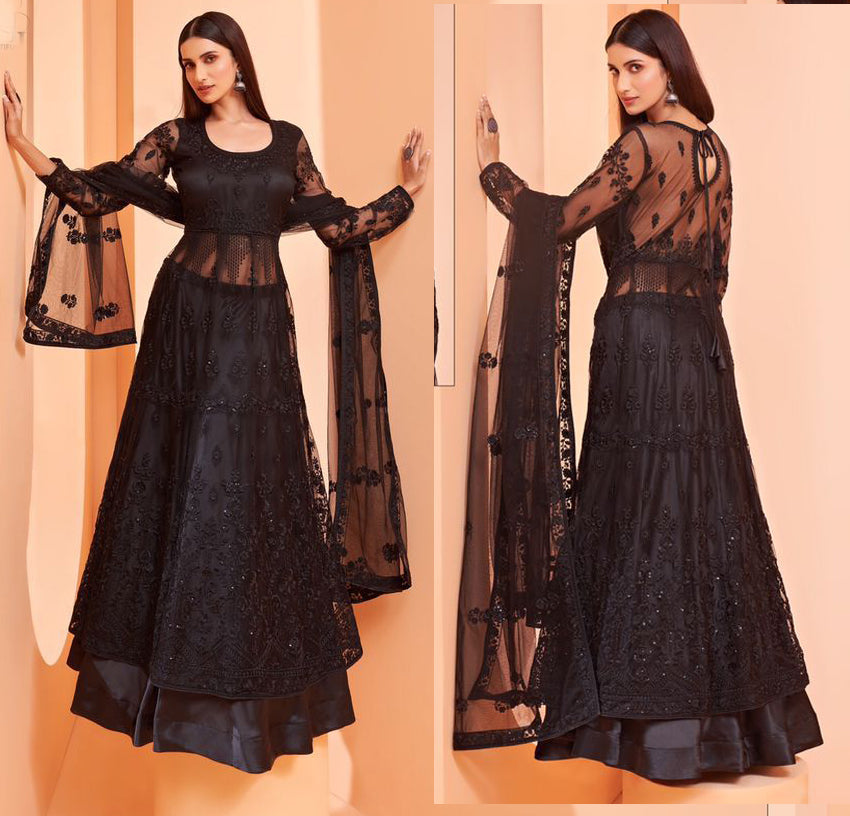 Women's Black Anarkali Kurta With Dupatta- (3Pc Set) - Saras The Label |  Fall fashion outfits casual, Anarkali dress pattern, Silk anarkali suits