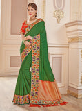 Green Color Orange Work Designer Saree