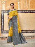 Grey & Yellow Color Designer Saree