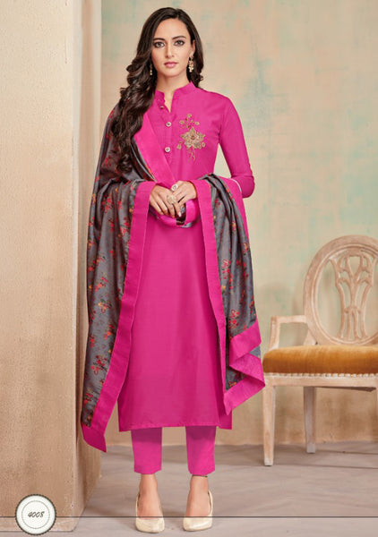 Pink Color Cotton Churidar Salwar Suit