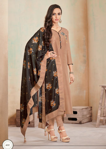 Brown Color Cotton Churidar Salwar Suit