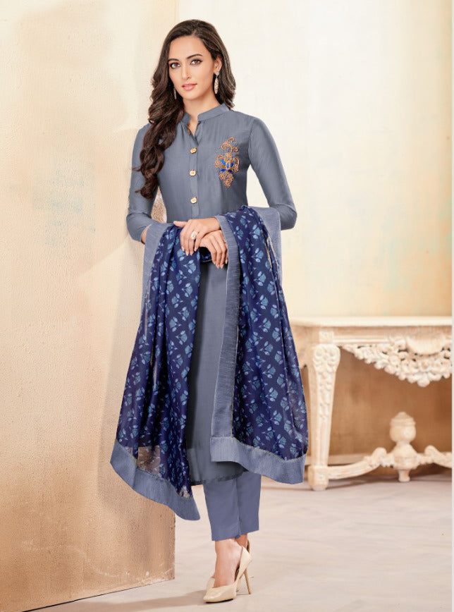 Plue Color Cotton Churidar Salwar Suit – Sulbha Fashions