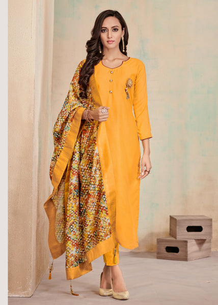 Yellow Color Cotton Churidar Salwar Suit