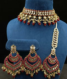 Party Wear Red Jadau Kundan Necklace with Earrings