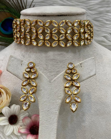 Beautiful Golden and White Color Necklace, Earrings for Special Occasion