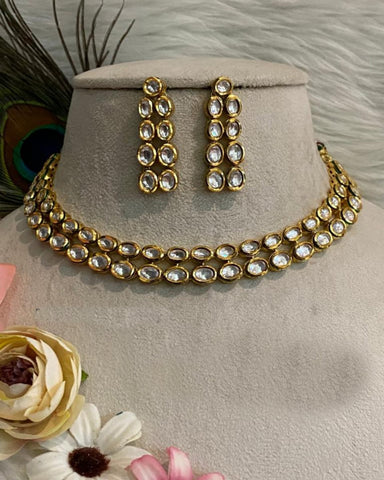 Beautiful Party Wear Golden and White Color Necklace & Earrings
