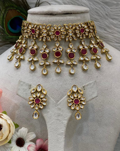 Beautiful Golden and Maroon Color Necklace, Earrings for Special Occasion