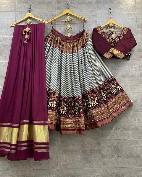 Designer Purpal Printed Patola chaniya choli