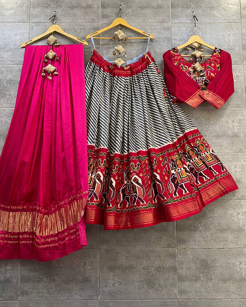 Designer Pink Printed Patola chaniya choli