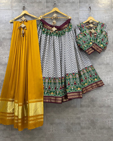 Designer yellow Printed Patola chaniya choli