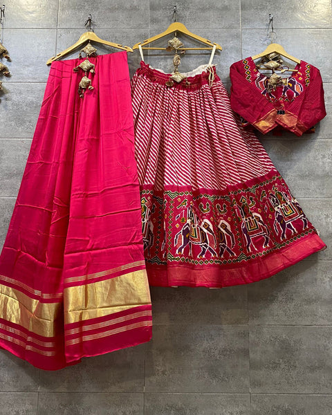 Designer Pink Printed Patola chaniya choli