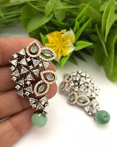 Beautiful White and Green Color Earrings for Special Occasion