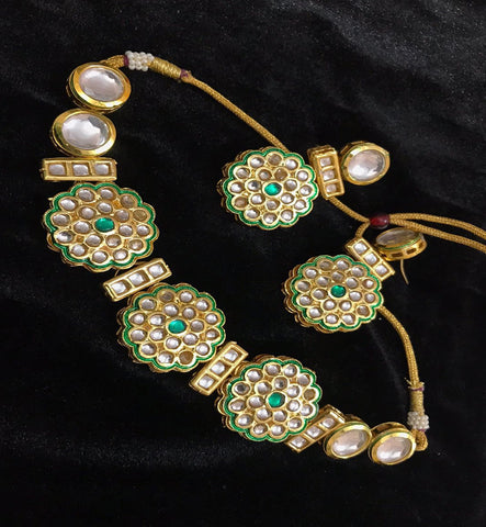 Beautiful Golden Color Kundan choker with back meenakari Necklace