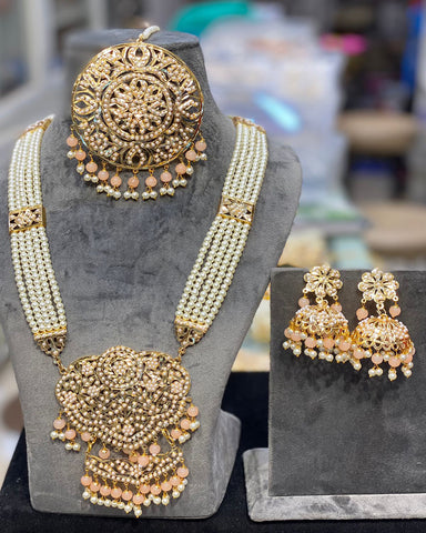 Beautiful Golden and Pink Color Necklace, Earrings and Special Occasion