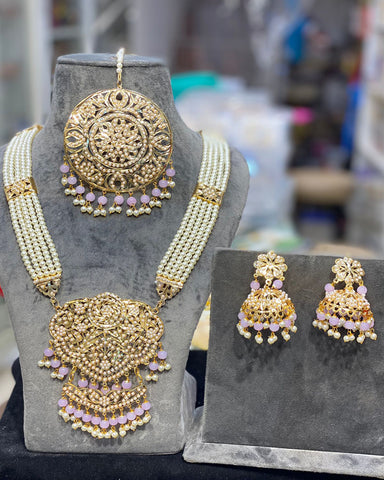 Beautiful Golden and Light Blue Color Necklace, Earrings for Special Occasion