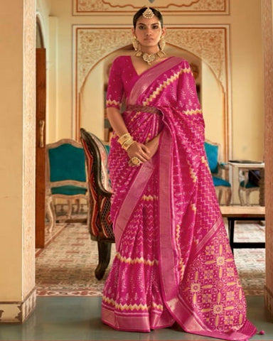 Designer Smooth Pink Patola Silk Saree