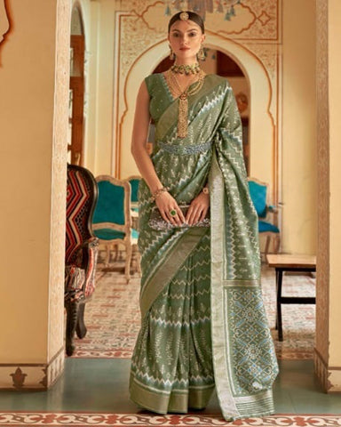Designer Smooth Green Patola Silk Saree