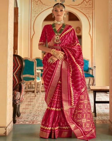 Designer Smooth Dark Pink Patola Silk Saree