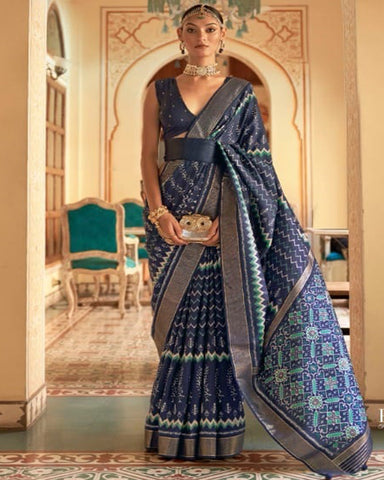 Designer Smooth Blue Patola Silk Saree