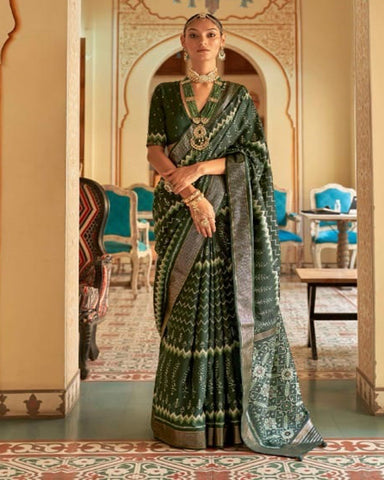 Designer Smooth Dark Green Patola Silk Saree