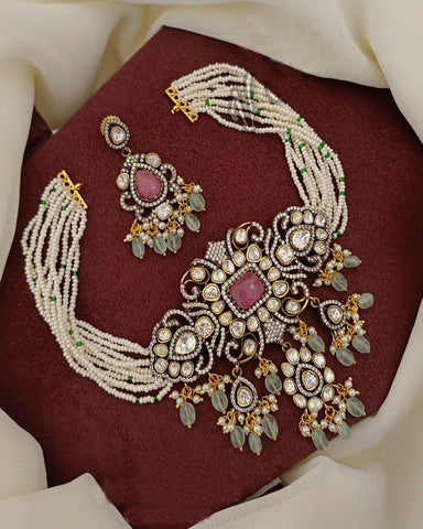 Party Wear Victorian Chocker Necklace with Earrings