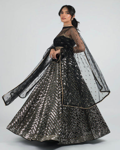 Black Party Wear Sequins Work Lehenga