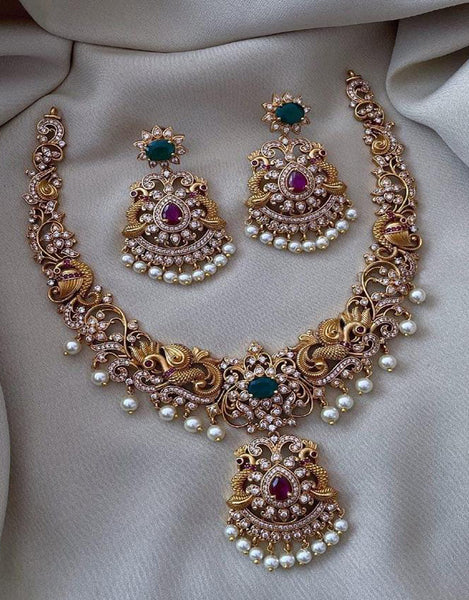 Party Wear Golden Necklace with Earrings