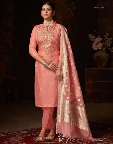 Designer Peach Silk Salwar Suit