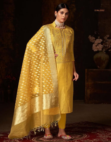 Designer yellow Silk Salwar Suit