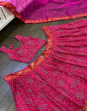 Designer Pink & Golden Color Bandhni Lehenga Choli