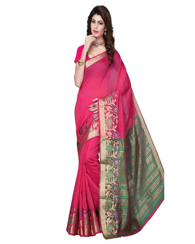 Pink Cotton Silk Weaving Work Saree