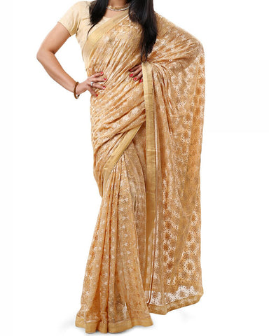 Beige Color Phulkari Saree