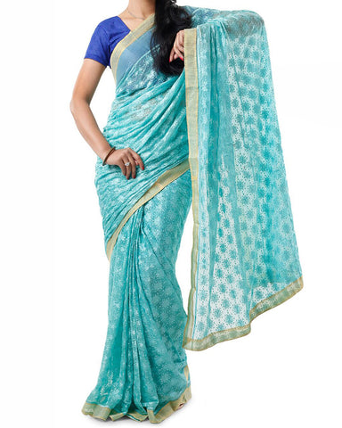 Sea Green Color Phulkari Saree