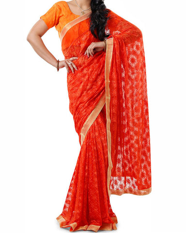Orange Color Phulkari Saree