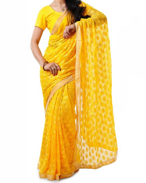 Yellow Color Phulkari Saree