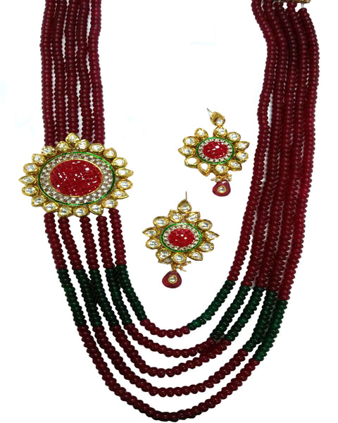 Green & Red Kundan Necklace Set