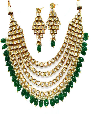 Royal Design Multilayered Kundan Necklace With Green Drops