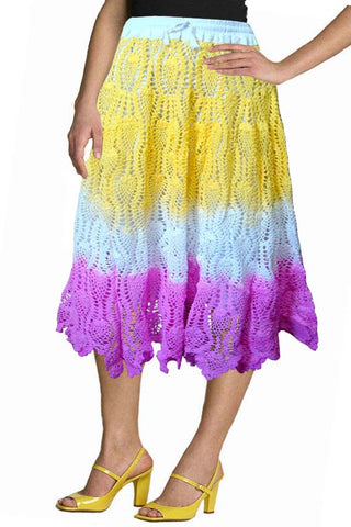 Tie and Dye Yellow Crochet Embroidered Skirt