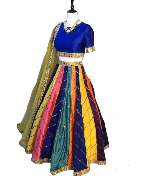 Eye-Catching Multi Colored Festive Wear Woven Taffeta Silk Lehenga Choli
