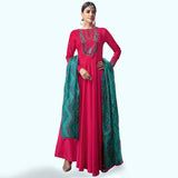 Adorable Deep Pink Colored Party Wear Embroidered Cotton Anarkali Suit