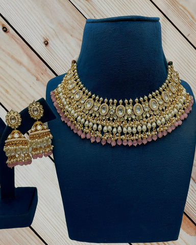 Beautiful Golden and White Color Necklace, Earrings  for Special Occasion