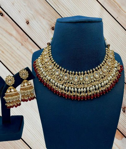 Beautiful Golden and White Color Necklace Earrings