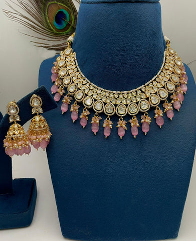 Beautiful Golden and White Color Necklace, Earrings and Maang Tikka for Special Occasion