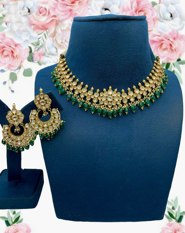 Beautiful Golden and Green Color Necklace, Earrings for Special Occasion