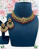 Beautiful Golden and Red Color Necklace, Earrings for Special Occasion