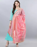 Pink Printed Embroidered Dupatta