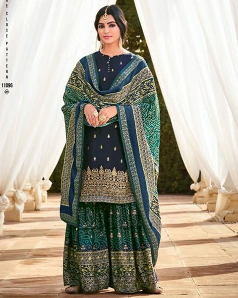 Designer Party Wear Green Color Palazzo Suit