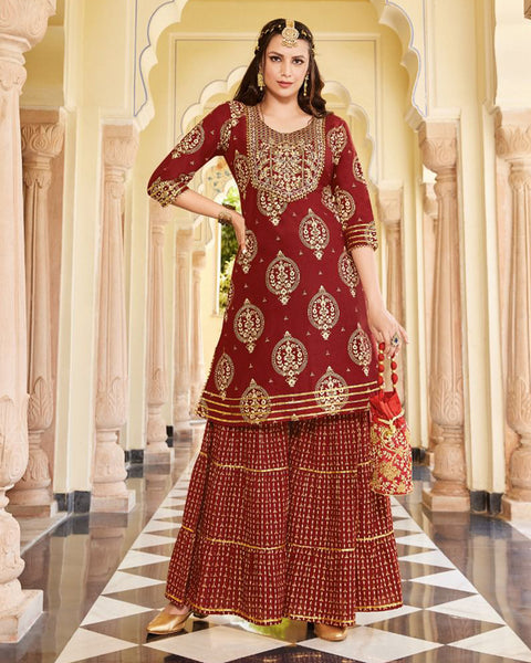 Designer Party Wear Browm Color Palazzo Suit