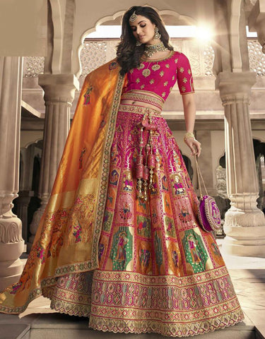 Party Wear Golden & Pink Color Lehenga Choli